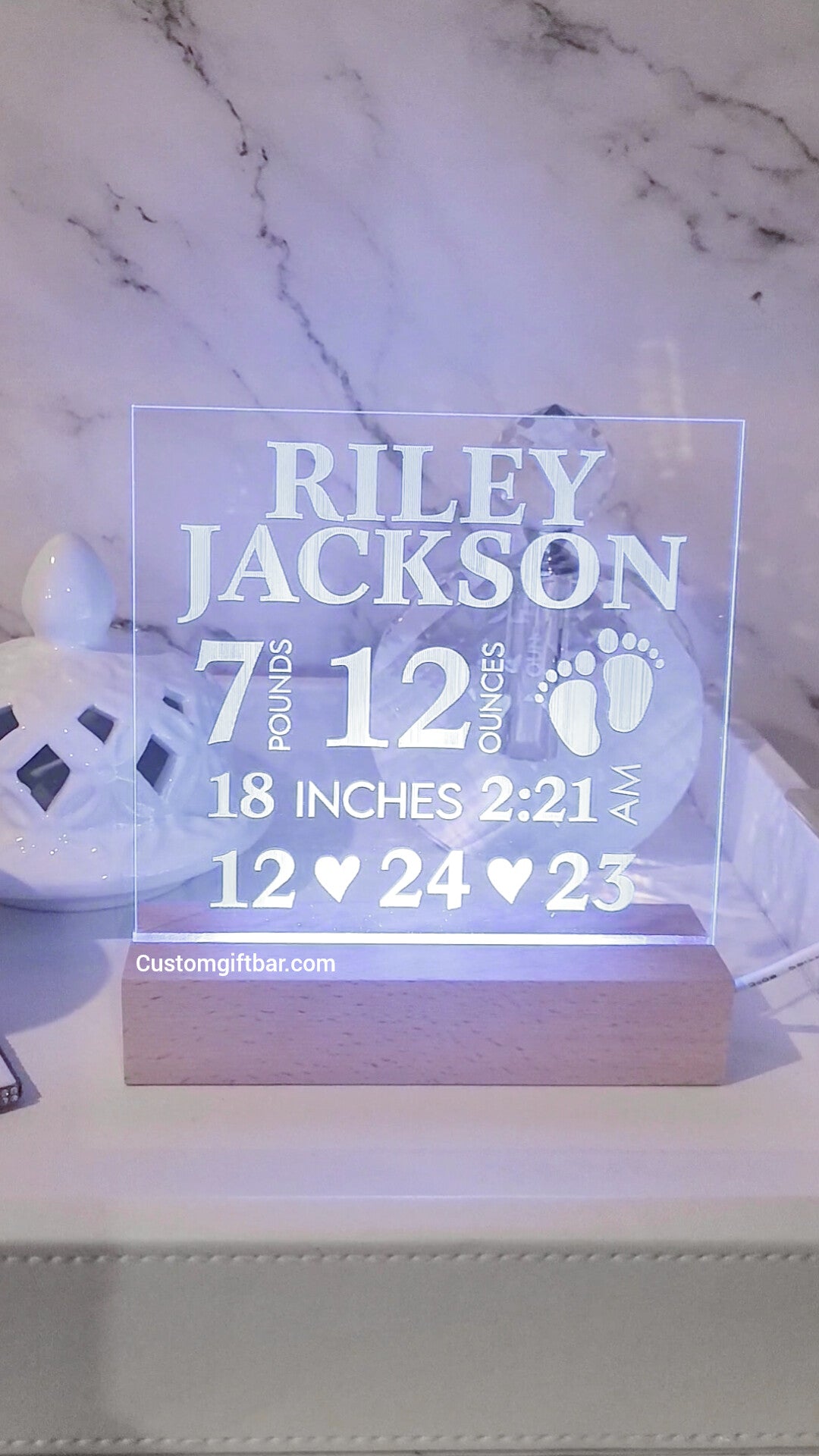 New Baby Stats Night Light Sign