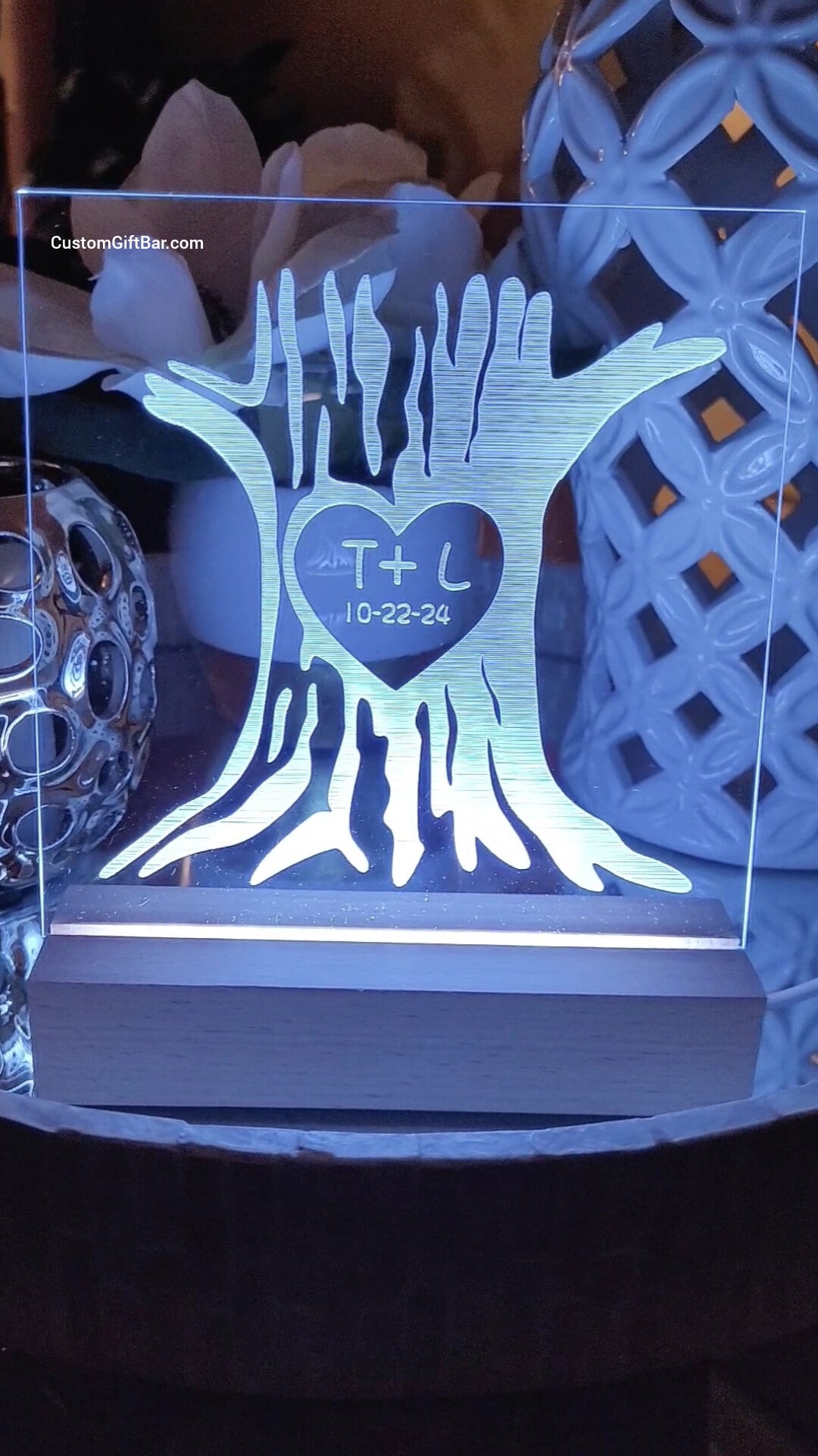 Couples Initials Carved in Tree Light