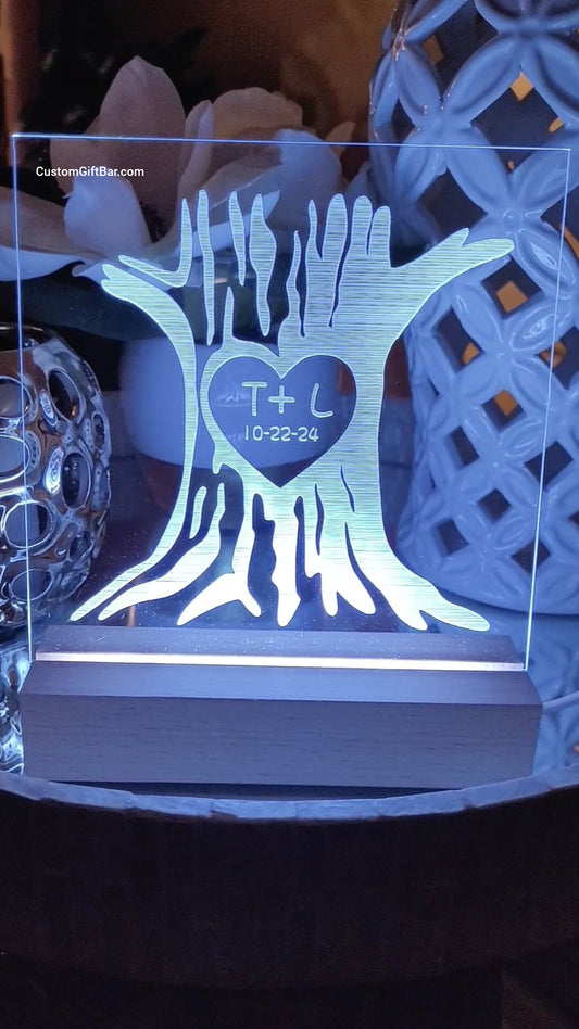Couples Initials Carved in Tree Light