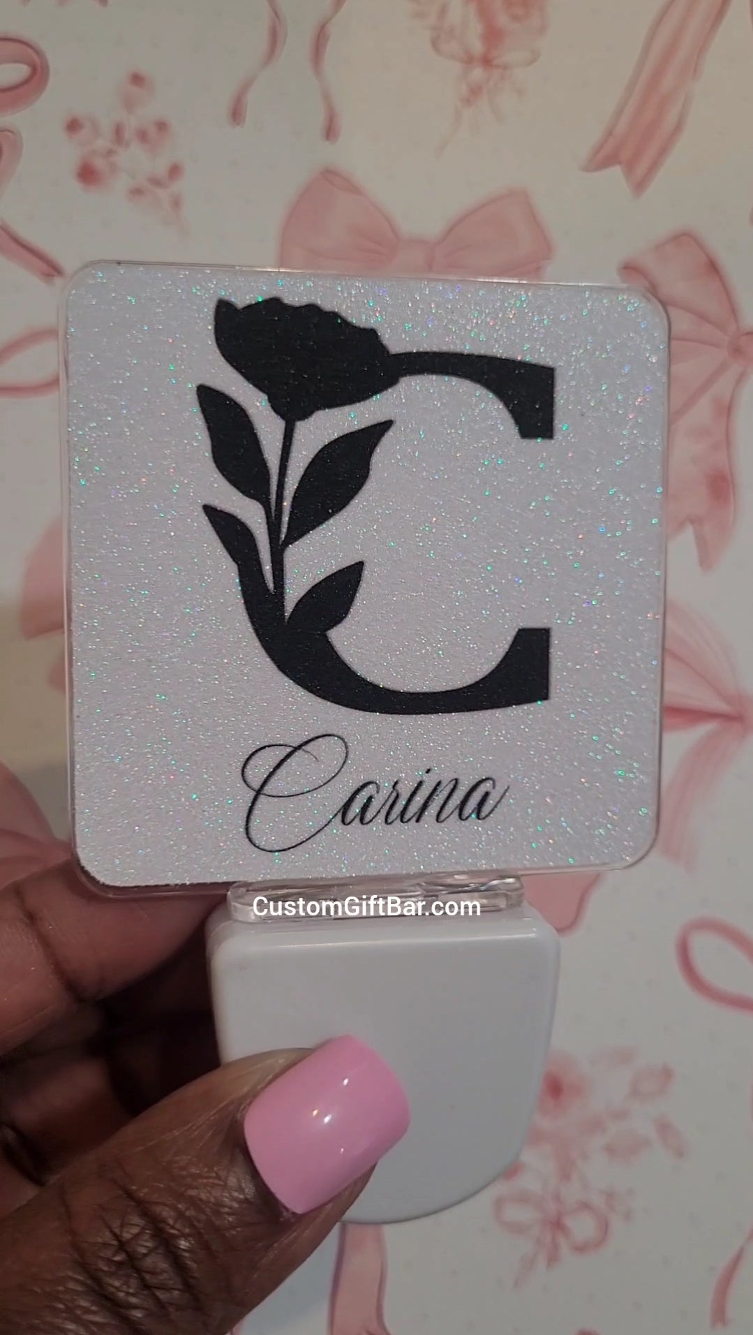 Floral Initial Glitter Night light