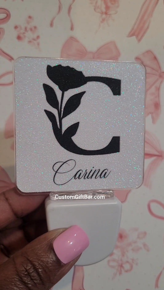 Floral Initial Glitter Night light