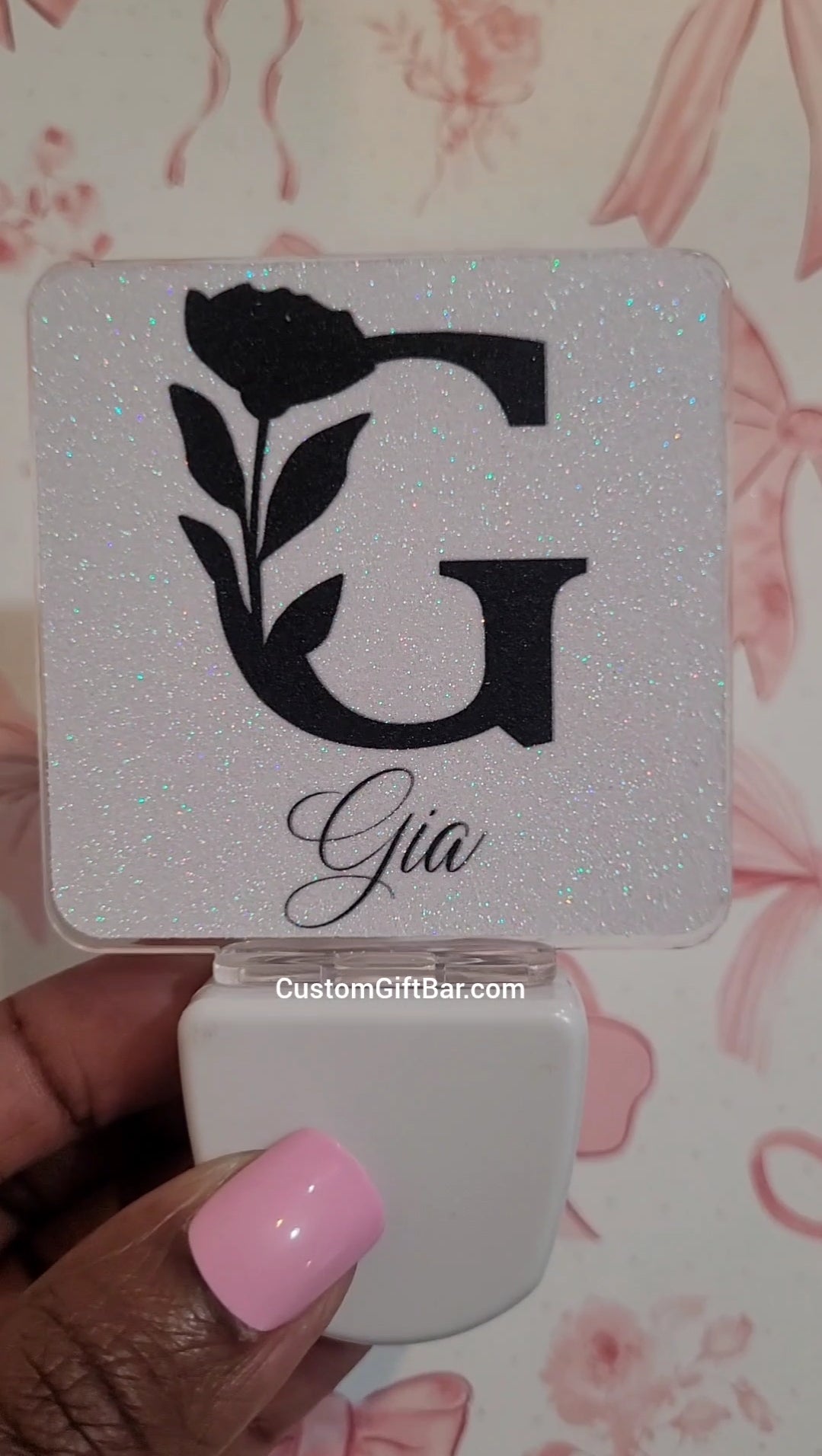 Floral Initial Glitter Night light