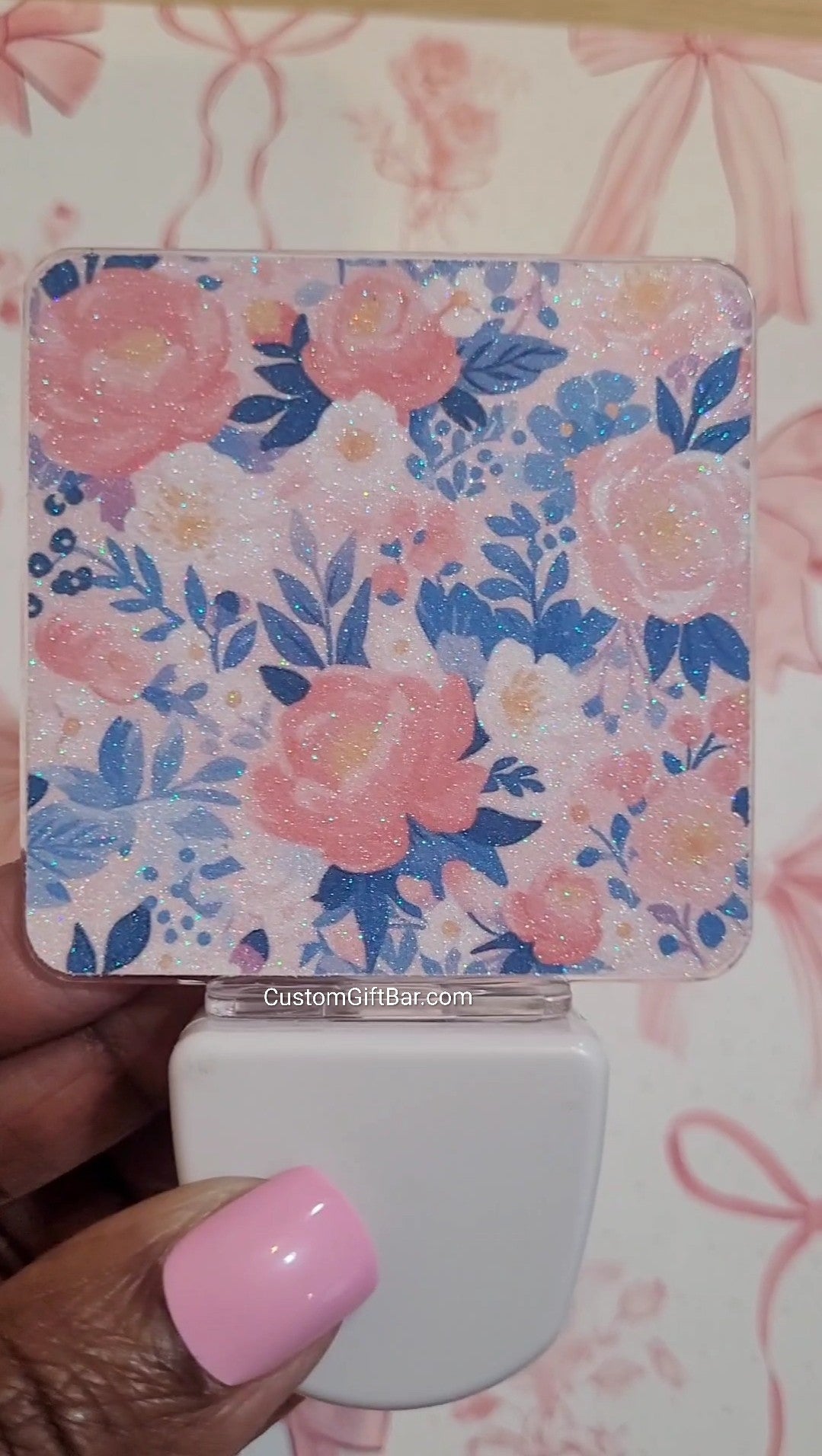 Your Name Floral Night Light-Pink and Blue