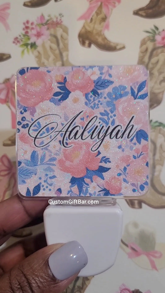 Your Name Floral Night Light-Pink and Blue