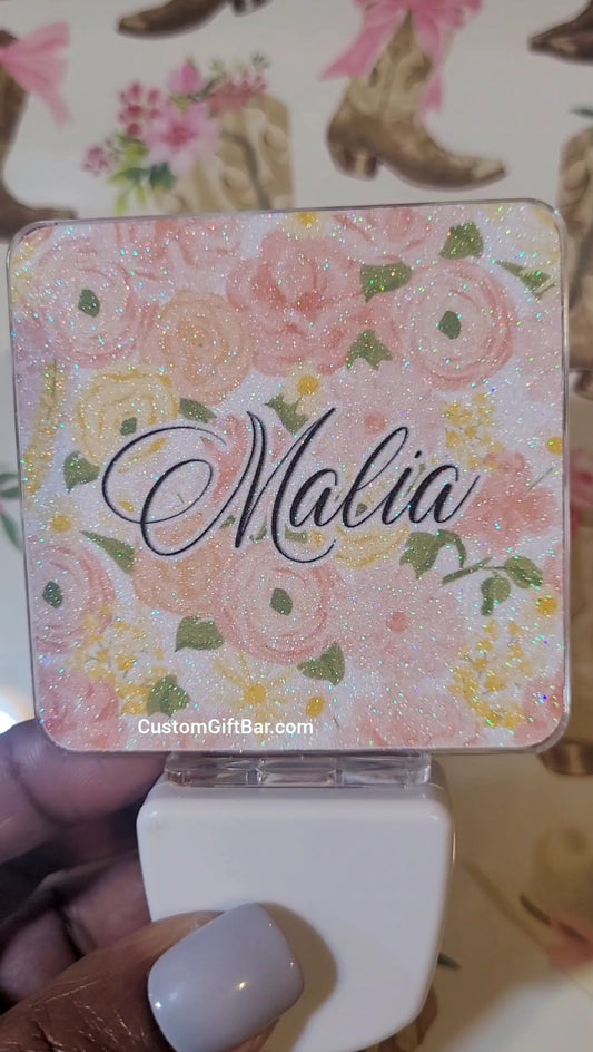 Your Name Floral Night Light-Peach and Pink