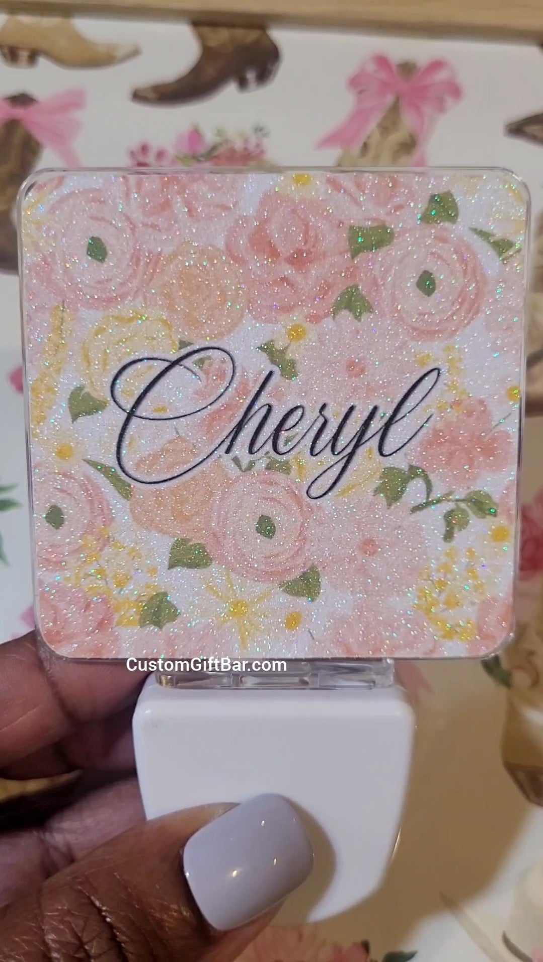 Your Name Floral Night Light-Peach and Pink